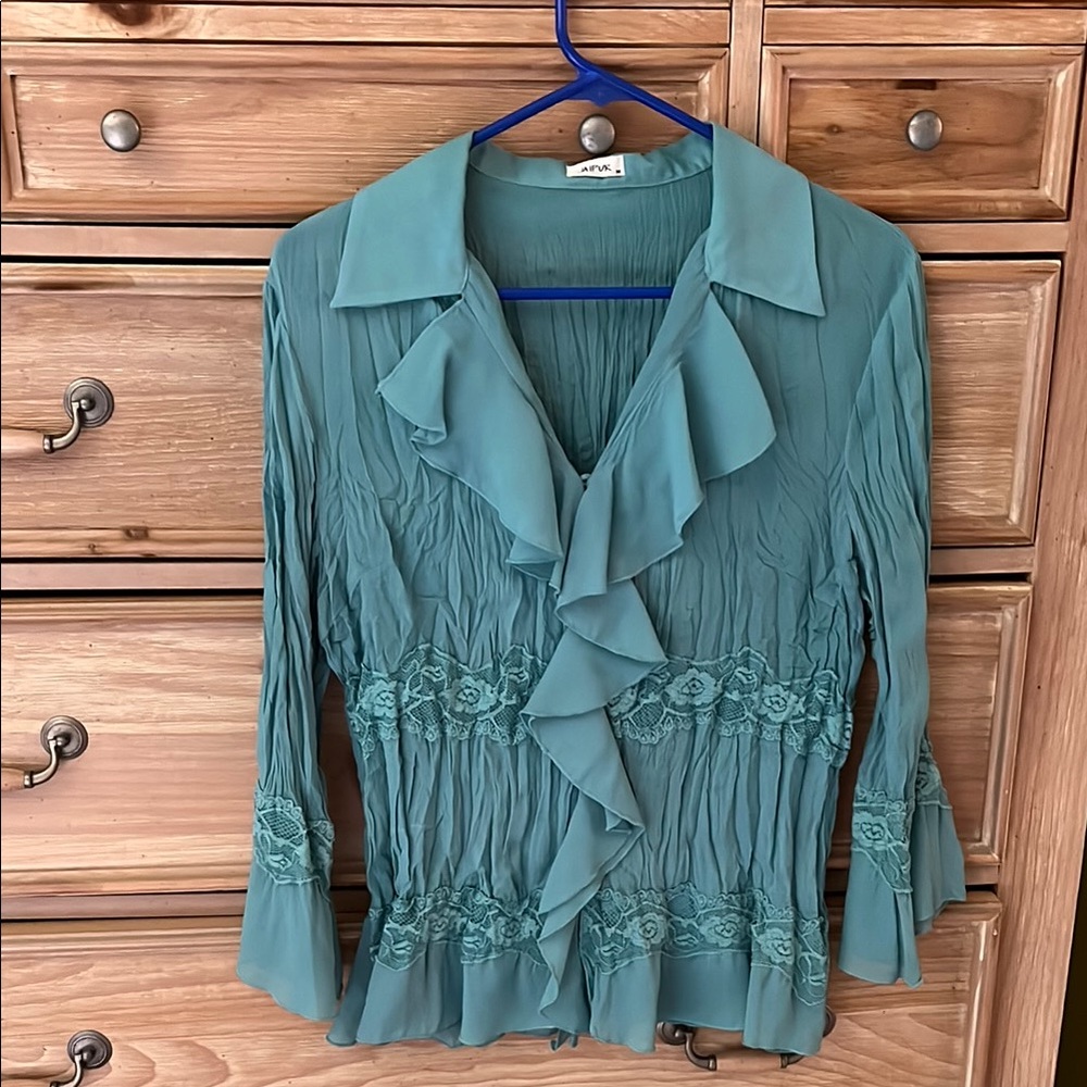 Anna Green Ruffled Smocked Blouse